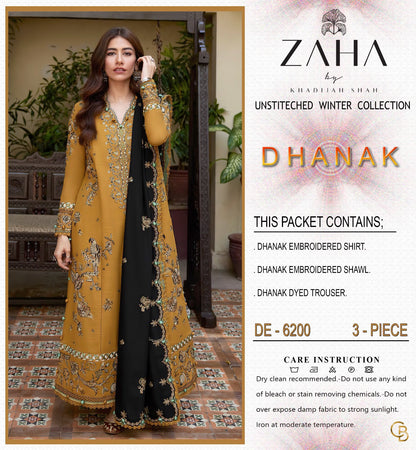 Zaha 6200 Premium Winter Dhanak Collection 2026-27 | Heavy Embroidered 3-Piece Suit