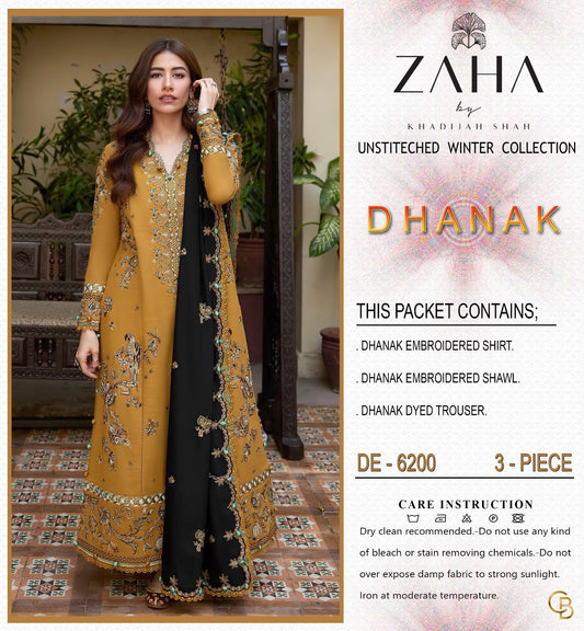 Zaha 6200 Premium Winter Dhanak Collection 2026-27 | Heavy Embroidered 3-Piece Suit
