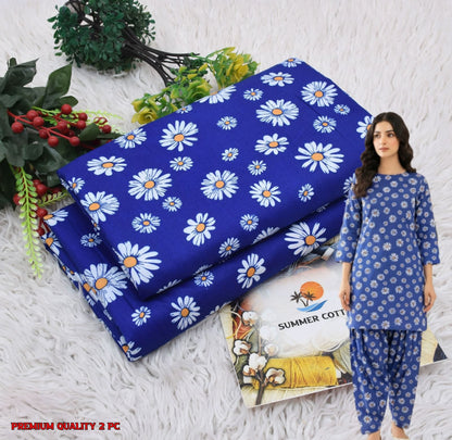 🌸 Floral Bloom Premium Digital Print 2PC Unstiched Suit| Summer Collection 2026 | Elegant Poly Cotton