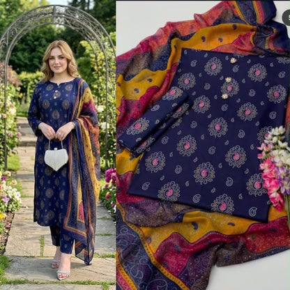 Lulusar Silk 3PC Unstitched Dress 2K26 | Premium Shamose Silk Digital Printed Collection | Printed Shirt, Dyed Trouser & Silk Dupatta