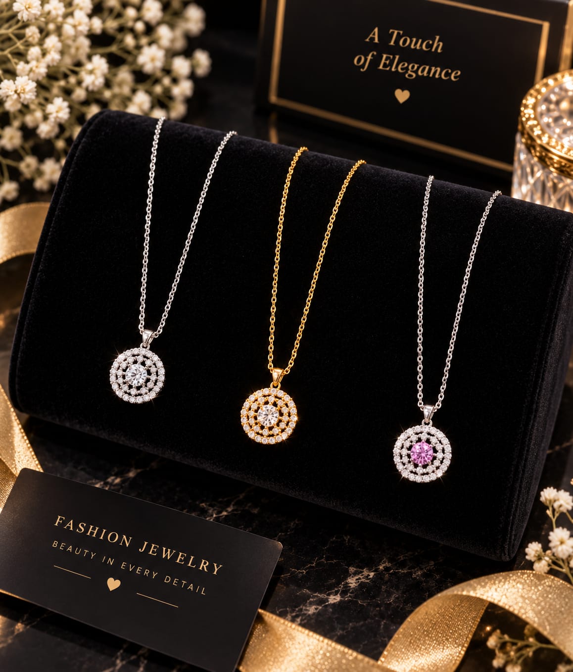 Elegant Crystal Halo Pendant Chain Necklace for Women