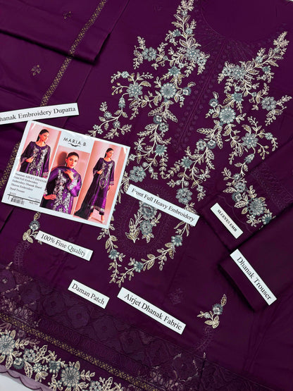 Premium Airjet Dhanak Embroidered 3-Piece Suit with Embroidered Dhanak Shawl | Heavy Front & Sleeves Embroidery | Dyed Trouser | Winter Collection 2026-27