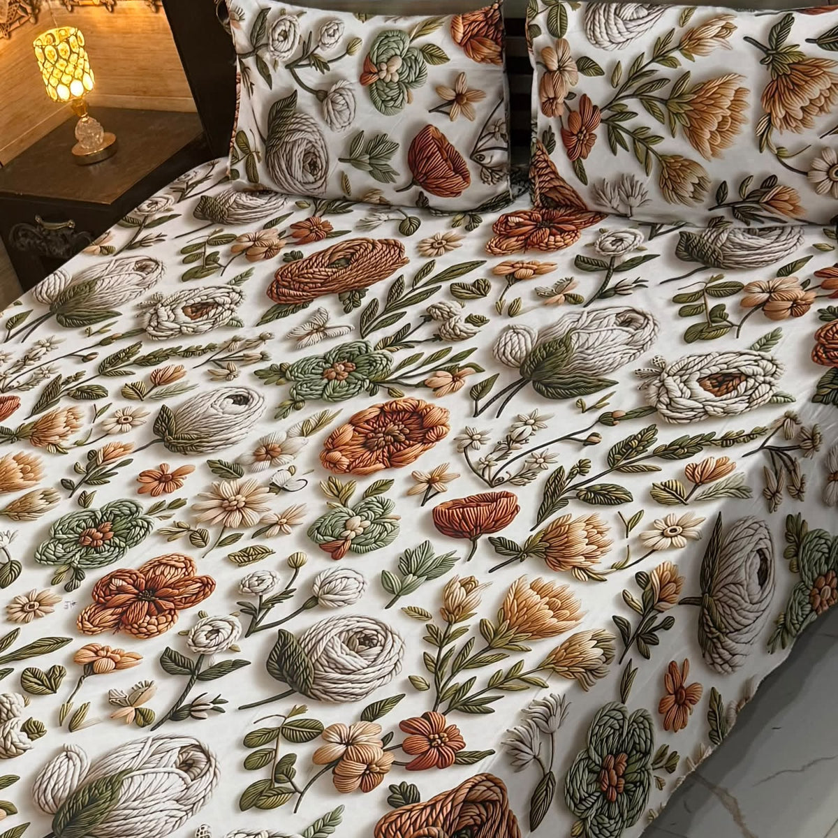 Premium 9D Digital Printed Bedsheet Set - King Size Micro Cotton Bedsheet with 2 Pillow Covers