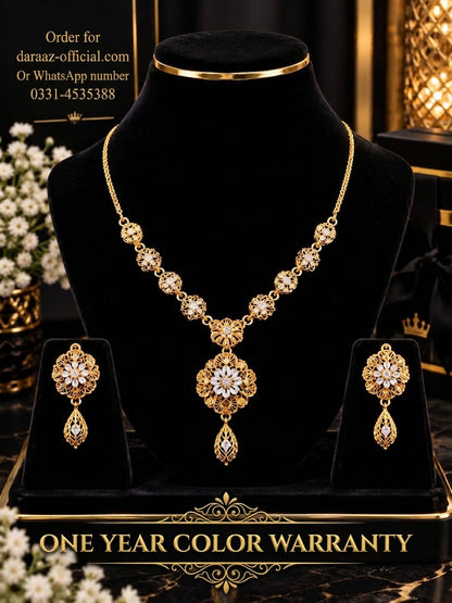 Premium Gold Finish Jewelry Set with Earrings – 1 Year Guarantee | Order on Daraaz
