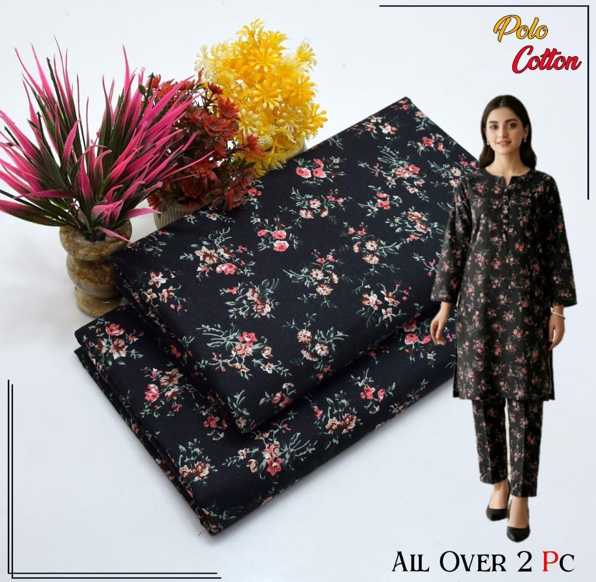 🌸 Floral Bloom Premium Digital Print 2PC Unstiched Suit| Summer Collection 2026 | Elegant Poly Cotton