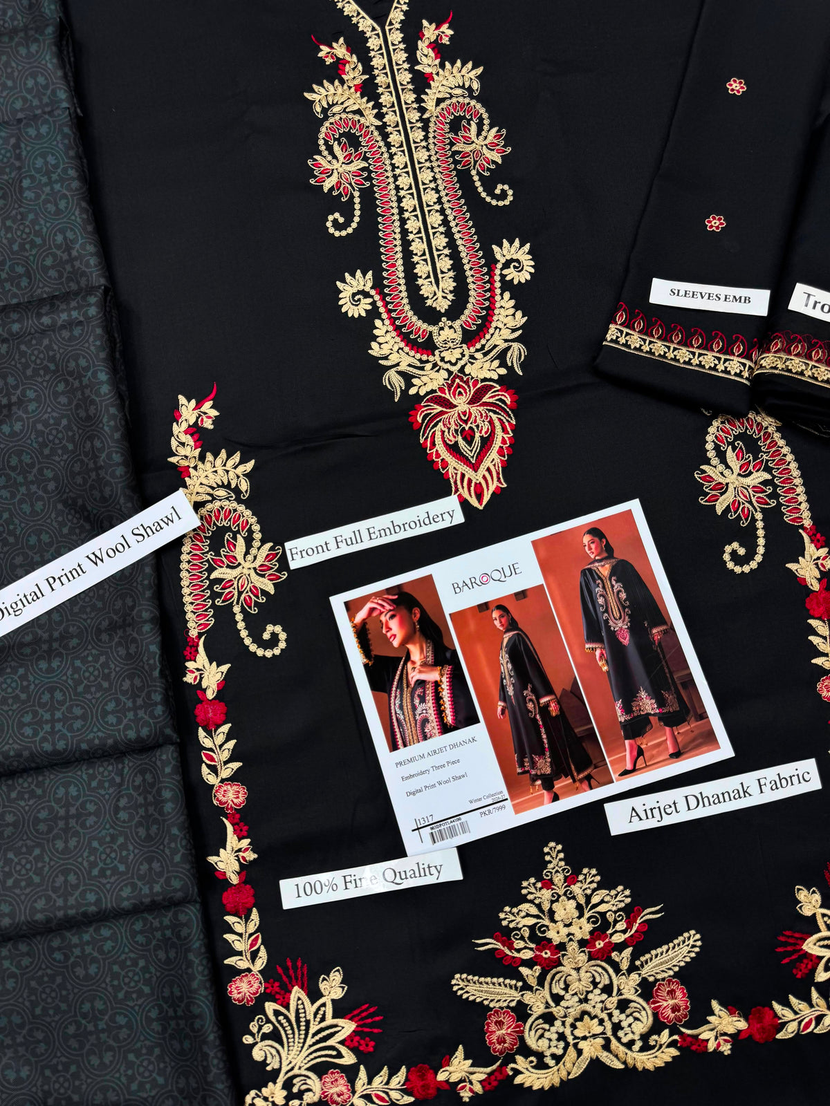 Premium Airjet Dhanak Embroidered Suit With Digital Print Wool Shawl | Baroque 1317 | Winter Collection 2026-27