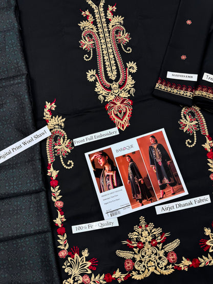 Premium Airjet Dhanak Embroidered Suit With Digital Print Wool Shawl | Baroque 1317 | Winter Collection 2026-27