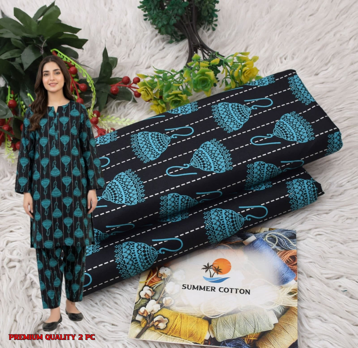 🌸 Floral Bloom Premium Digital Print 2PC Unstiched Suit| Summer Collection 2026 | Elegant Poly Cotton