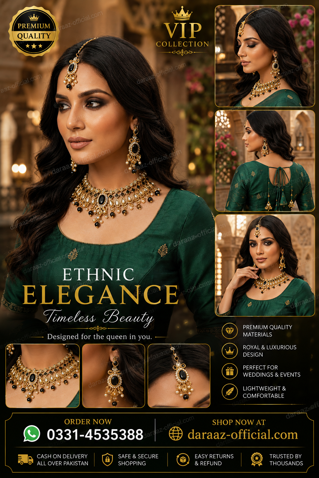 VIP Collection Royal Ethnic Jewelry Set for Women – Premium Gold-Tone Necklace, Earrings & Maang Tikka with Ruby Red Stones | Wedding & Party Wear Jewelry