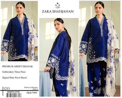 Zara Shahjahan Premium Dhanak Embroidered 3-Piece Suit | Digital Wool Shawl | Winter Collection 2026-27