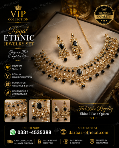 VIP Collection Royal Ethnic Jewelry Set for Women – Premium Gold-Tone Necklace, Earrings & Maang Tikka with Ruby Red Stones | Wedding & Party Wear Jewelry