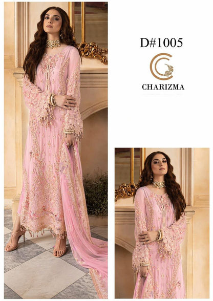 Charizma Premium Heavy Embroidered 3-Piece Unstitched Suit | Chiffon Adda Work | Bareeza Net Dupatta | Wholesale Rs. 8500