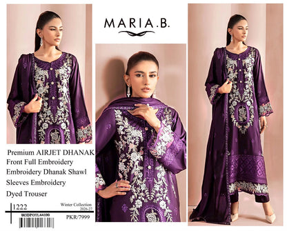 Premium Airjet Dhanak Embroidered 3-Piece Suit with Embroidered Dhanak Shawl | Heavy Front & Sleeves Embroidery | Dyed Trouser | Winter Collection 2026-27