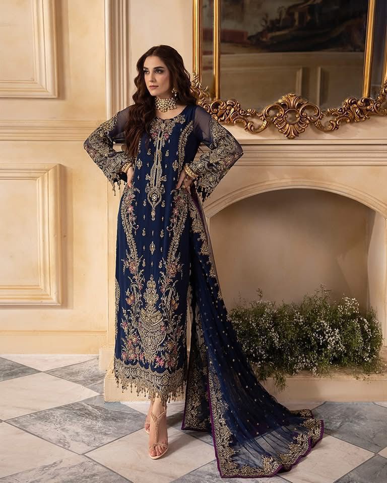 Charizma Premium Heavy Embroidered 3-Piece Unstitched Suit | Chiffon Adda Work | Bareeza Net Dupatta | Wholesale Rs. 8500