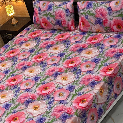 Premium 9D Digital Printed Bedsheet Set - King Size Micro Cotton Bedsheet with 2 Pillow Covers