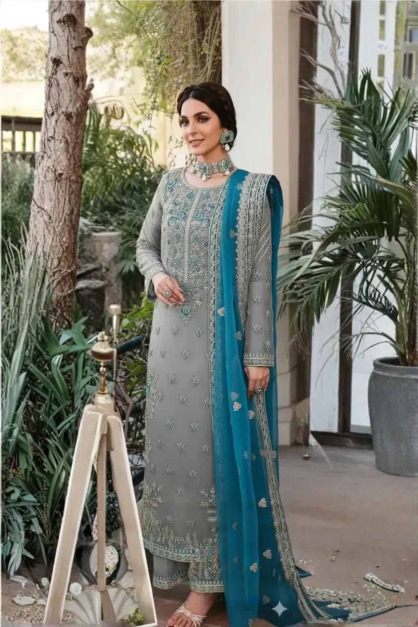AKBAR ASLAM Wedding Collection | Luxury Heavy Sequence Embroidered Unstitched 3 Piece Suit | Organza Embroidered Dupatta & Malai Trouser