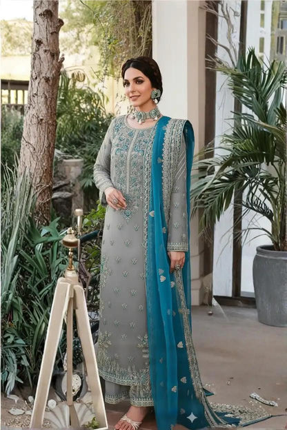 AKBAR ASLAM Wedding Collection | Luxury Heavy Sequence Embroidered Unstitched 3 Piece Suit | Organza Embroidered Dupatta & Malai Trouser