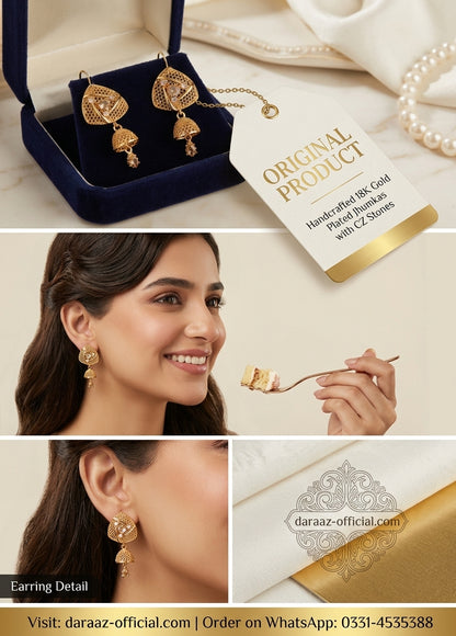 Premium Gold Plated Jhumka Earrings with Ruby Stones | Traditional Filigree Drop Earrings for Women