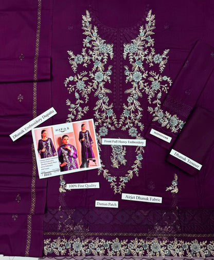 Premium Airjet Dhanak Embroidered 3-Piece Suit with Embroidered Dhanak Shawl | Heavy Front & Sleeves Embroidery | Dyed Trouser | Winter Collection 2026-27