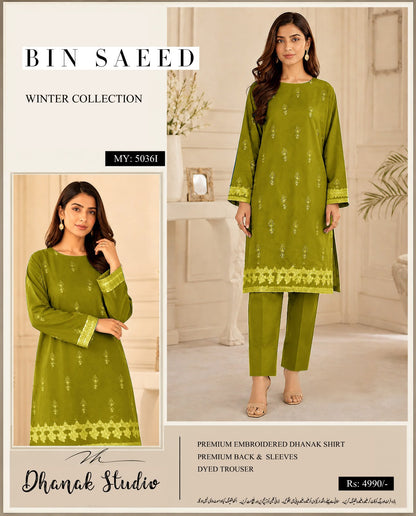 ✨ Bin Saeed Premium Dhanak Embroidered 2PC Unstiched Suit| Winter Collection 2026 ✨
