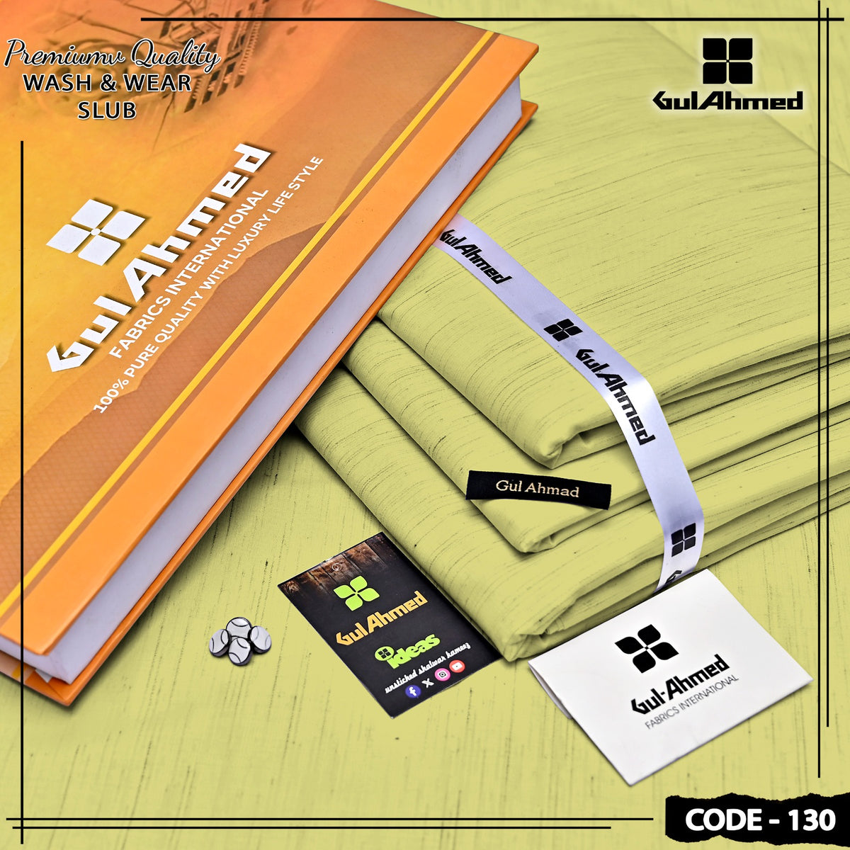 GulAhmed Men’s Premium Slub Wash & Wear Suit | 4 Meter Unstitched Fabric | New Arrival 2026 | Matching Buttons, Brand Label, Card & Bag | Premium Men’s Collection