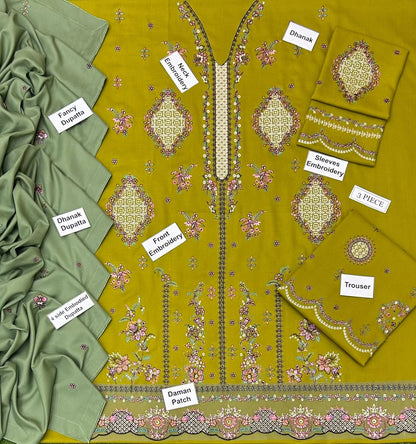 Hussain Rehar Dhanak 3-Piece Heavy Embroidered Unstitched Suit with Dhanak Embroidered Shawl – 2026 New Arrival