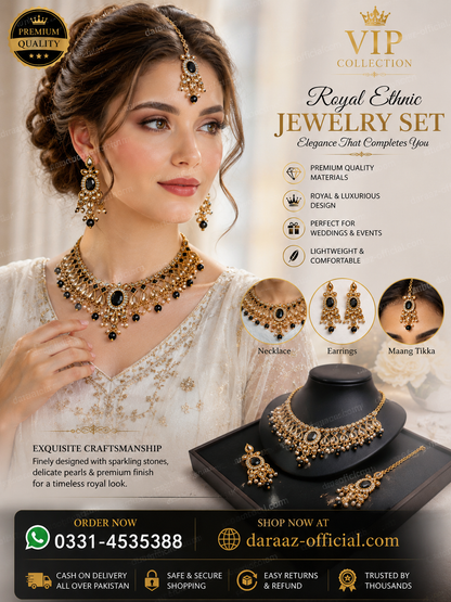 VIP Collection Royal Ethnic Jewelry Set for Women – Premium Gold-Tone Necklace, Earrings & Maang Tikka with Ruby Red Stones | Wedding & Party Wear Jewelry