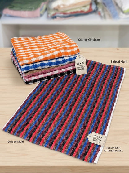 Premium Cotton Kitchen Towels – Pack of 6 Soft & Absorbent Hand Towels (16x27 Inches)