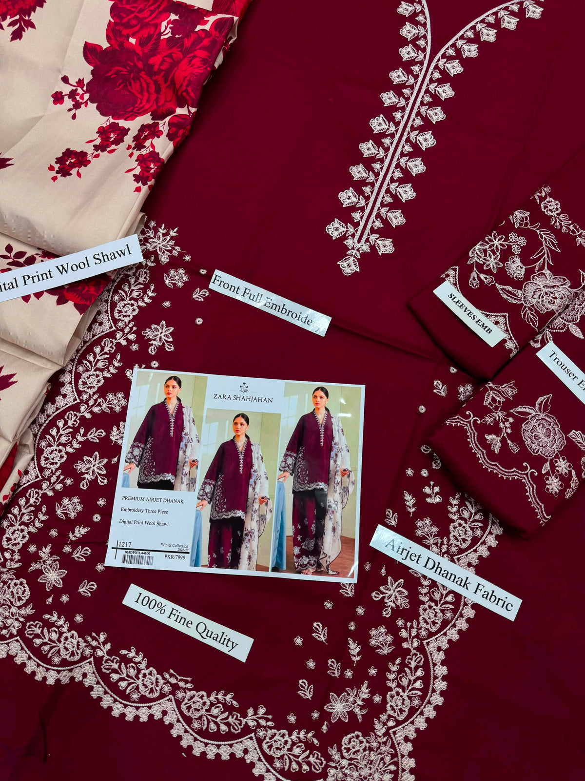 Zara Shahjahan Premium Dhanak Embroidered 3-Piece Suit | Digital Wool Shawl | Winter Collection 2026-27