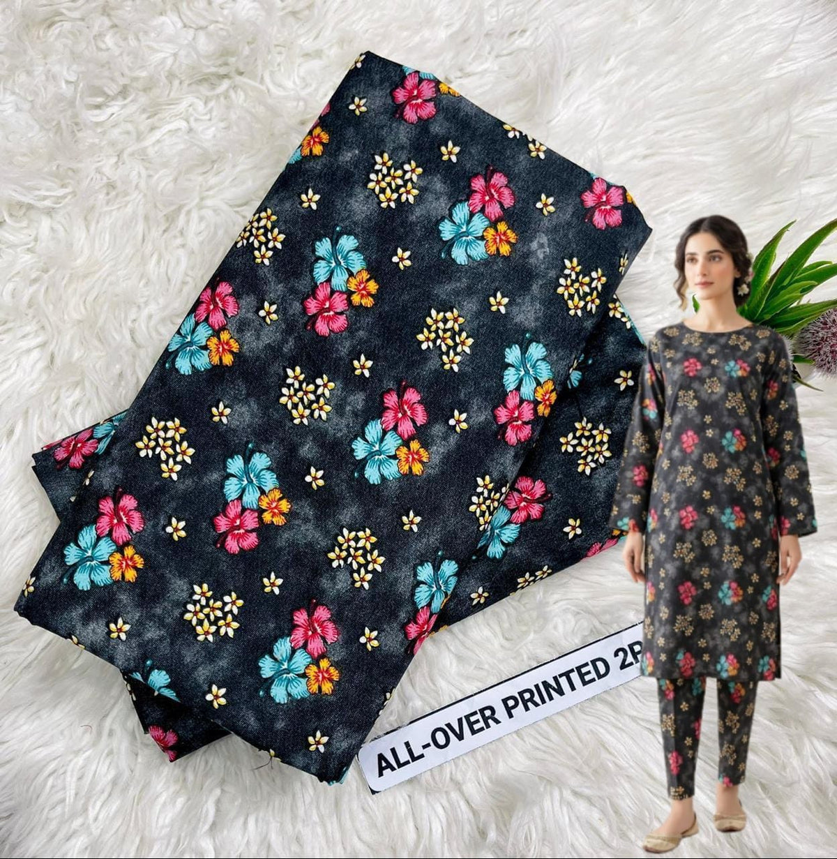 🌸 Floral Bloom Premium Digital Print 2PC Unstiched Suit| Summer Collection 2026 | Elegant Poly Cotton