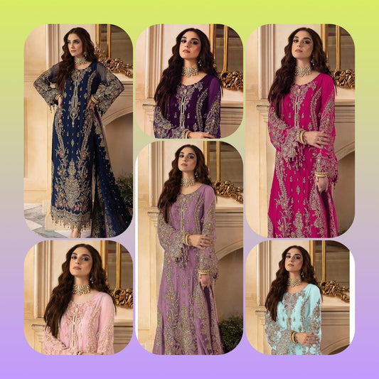 Charizma Premium Heavy Embroidered 3-Piece Unstitched Suit | Chiffon Adda Work | Bareeza Net Dupatta | Wholesale Rs. 8500