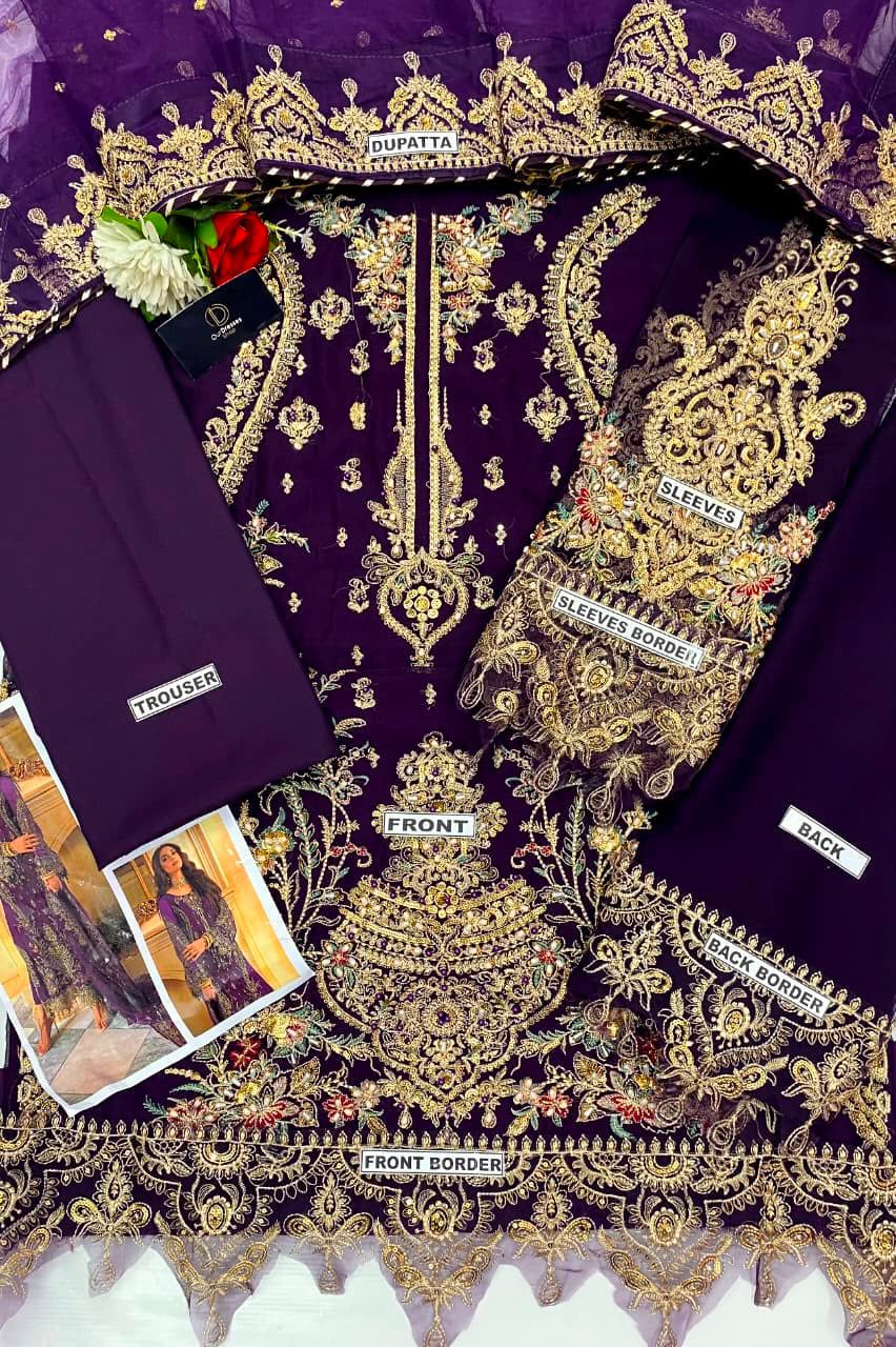 Charizma Premium Heavy Embroidered 3-Piece Unstitched Suit | Chiffon Adda Work | Bareeza Net Dupatta | Wholesale Rs. 8500