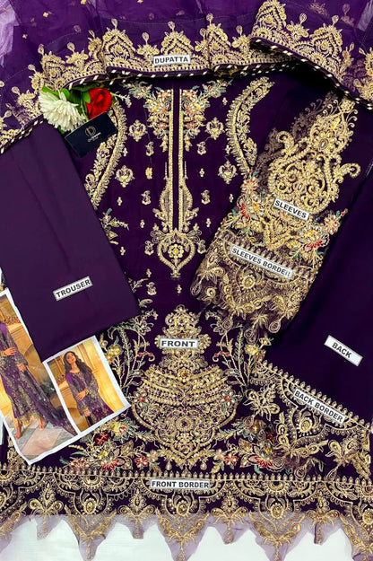 Charizma Premium Heavy Embroidered 3-Piece Unstitched Suit | Chiffon Adda Work | Bareeza Net Dupatta | Wholesale Rs. 8500