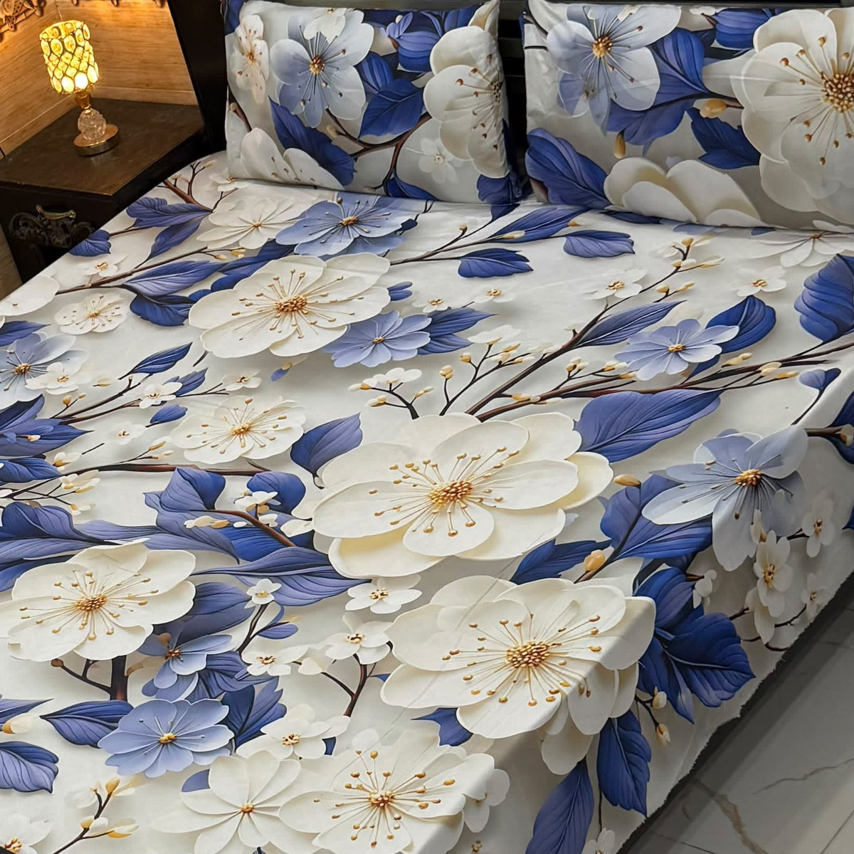 Premium 9D Digital Printed Bedsheet Set - King Size Micro Cotton Bedsheet with 2 Pillow Covers