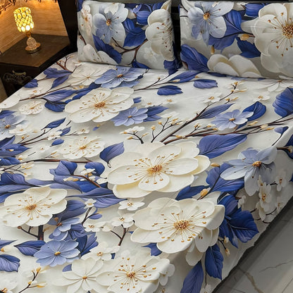 Premium 9D Digital Printed Bedsheet Set - King Size Micro Cotton Bedsheet with 2 Pillow Covers