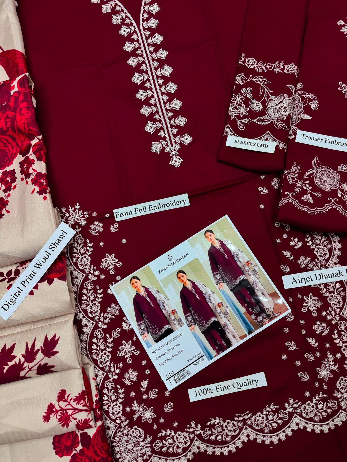 Zara Shahjahan Premium Dhanak Embroidered 3-Piece Suit | Digital Wool Shawl | Winter Collection 2026-27