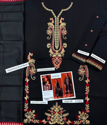 Premium Airjet Dhanak Embroidered Suit With Digital Print Wool Shawl | Baroque 1317 | Winter Collection 2026-27