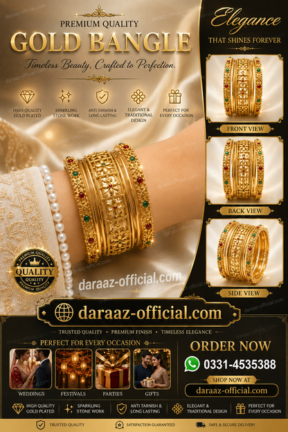 Premium Gold Plated Bangles Set for Women – Elegant Traditional Design with Sparkling Stone Work | Wedding & Party Wear Jewelry
