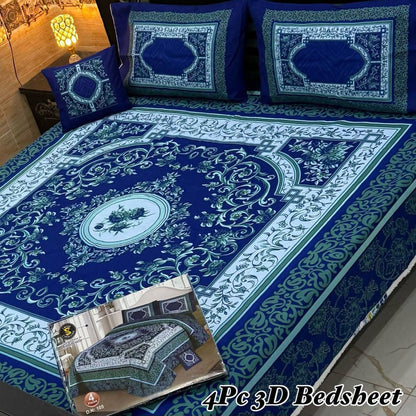 4Pc 3D Panel Bedsheet – Premium Crystal Cotton King Size