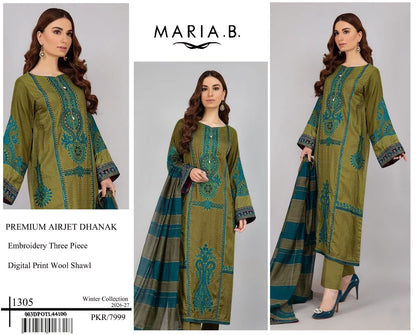 Premium Dhanak Heavy Embroidered 3-Piece Suit with Digital Print Wool Shawl | Full Front & Sleeves Heavy Embroidery | Dyed Back | Winter Collection 2026-27 | Code 1305, 1281 & 1219