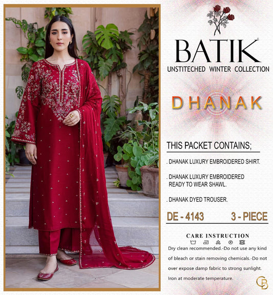 Batik 4143 Premium Winter Dhanak Collection 2026-27 | Heavy Embroidered 3-Piece Suit