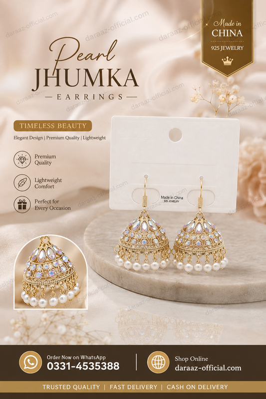 Premium Pearl Jhumka Earrings – Elegant Gold Plated 925 Jewelry with Pearl Drops