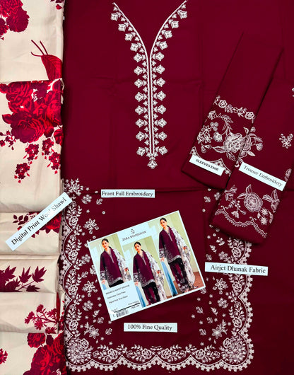 Zara Shahjahan Premium Dhanak Embroidered 3-Piece Suit | Digital Wool Shawl | Winter Collection 2026-27