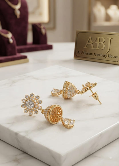 Premium Gold Plated CZ Jewelry Set for Women | Elegant Earrings & Studs | Luxury Wedding & Party Wear Jewelry