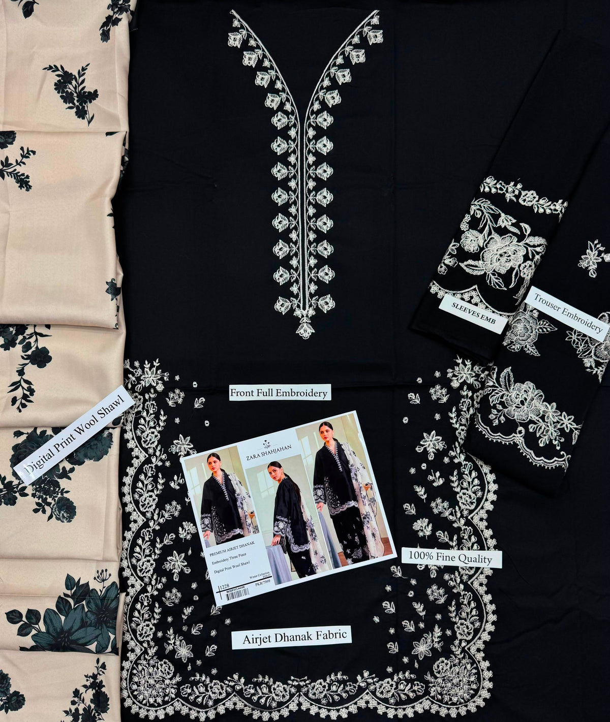 Zara Shahjahan Premium Dhanak Embroidered 3-Piece Suit | Digital Wool Shawl | Winter Collection 2026-27