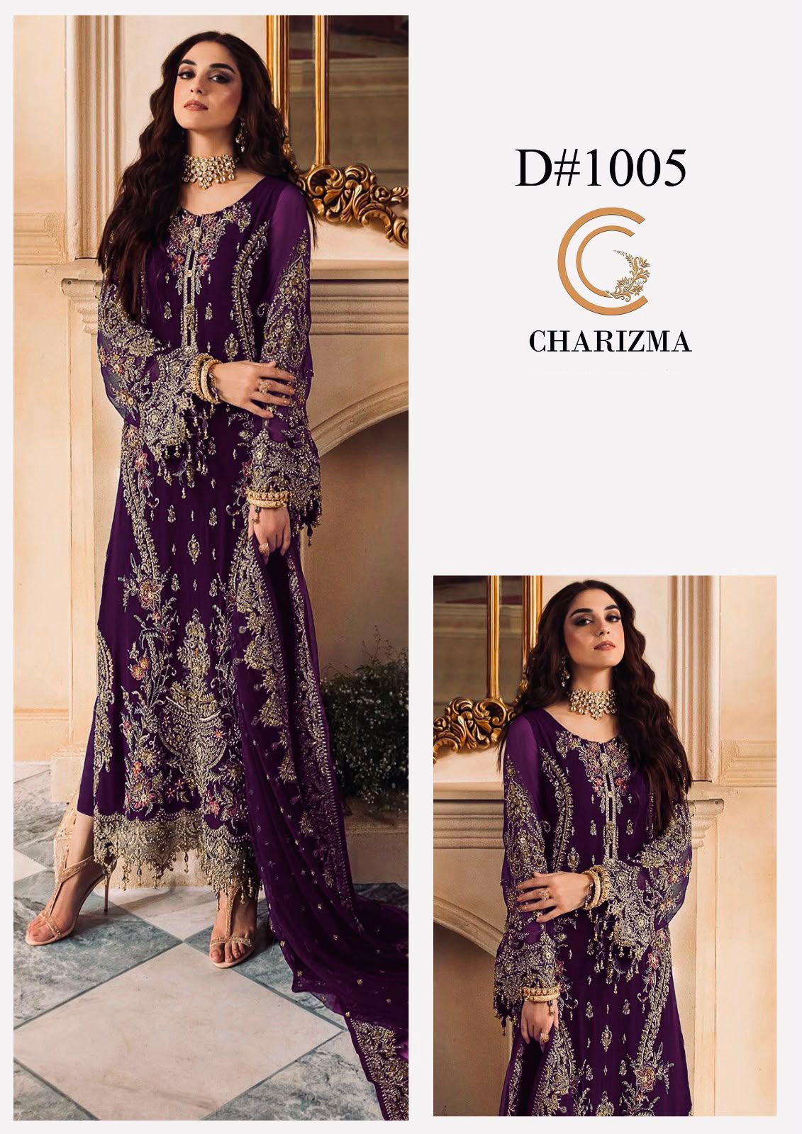 Charizma Premium Heavy Embroidered 3-Piece Unstitched Suit | Chiffon Adda Work | Bareeza Net Dupatta | Wholesale Rs. 8500