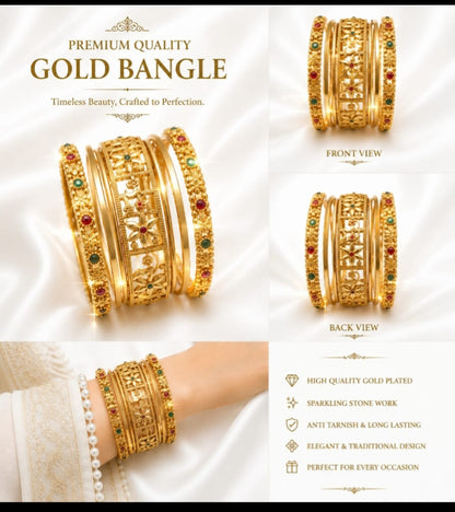 Premium Gold Plated Bangles Set for Women – Elegant Traditional Design with Sparkling Stone Work | Wedding & Party Wear Jewelry
