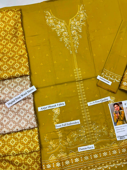 Premium Airjet Dhanak Embroidered Suit with Digital Wool Shawl | Baroque & Asim Jofa Winter Collection 2026-27