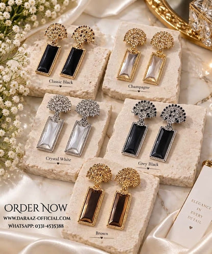 Elegance Crystal Rectangle Earrings - One Year Color Guarantee - PKR 999