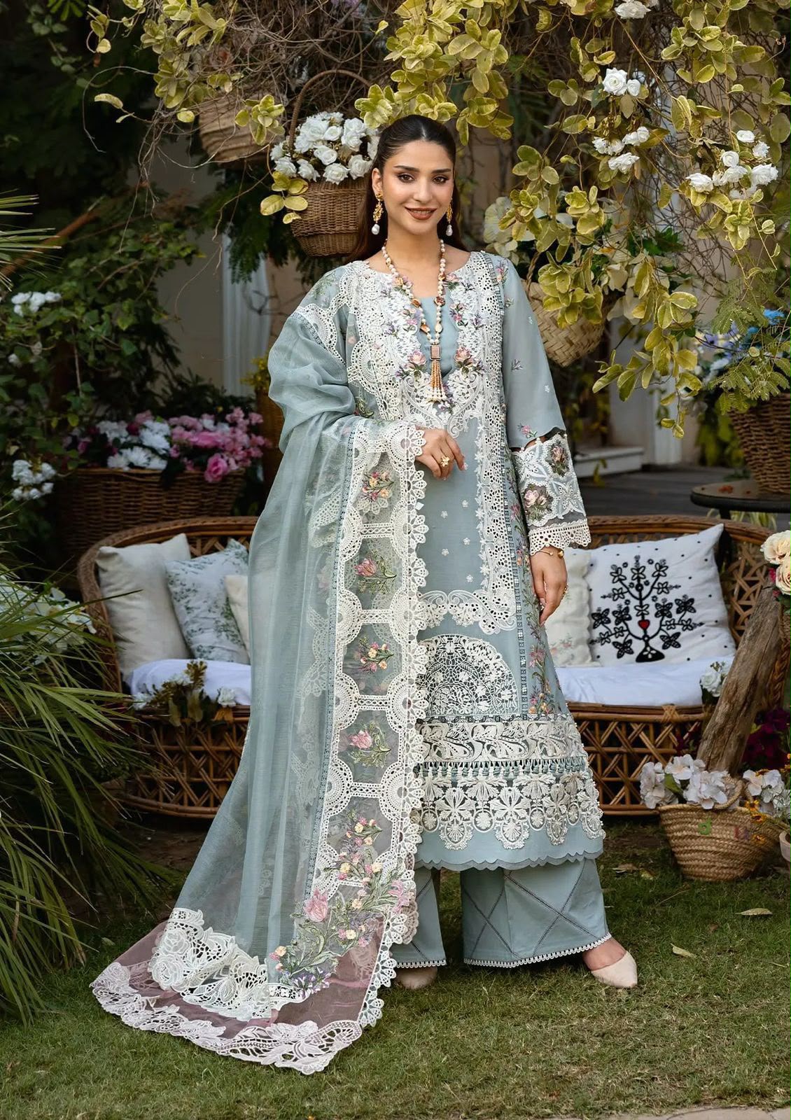 ELAF Premium Chickenkari Collection 2026 | 3Pc Heavy Embroidered Lawn Suit with Khaddi Net Dupatta
